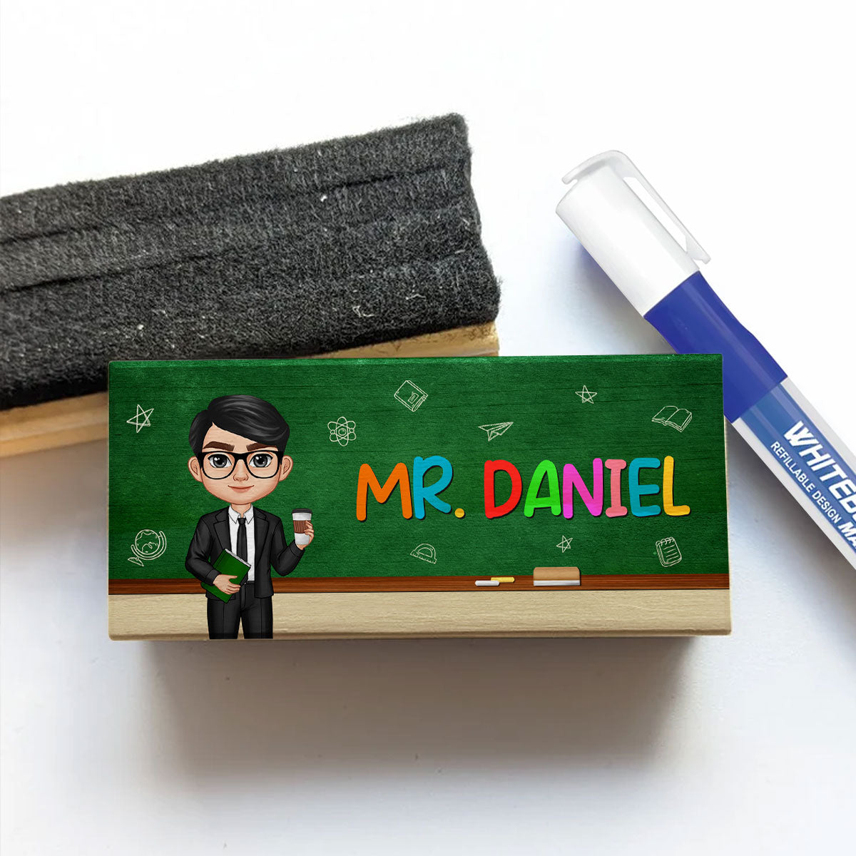 Doll Teacher Green Board Personalized Chalkboard/Whiteboard Eraser with Marker, Teacher Appreciation Gift, Back To School Gift
