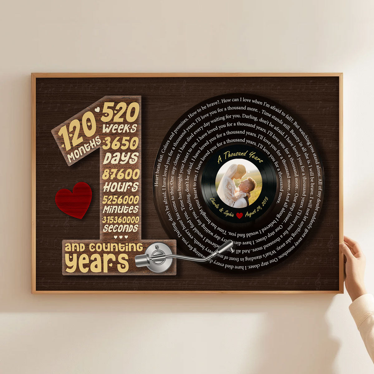 Upload Photo 1st 5th 10th 20th 50th Anniversary Vinyl Record Song Lyrics Art Personalized Poster, Anniversary  Gift For Her, For Him, For The Couple