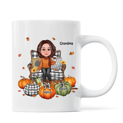 Grandma Sitting On Chair Pumpkins Personalized Mug