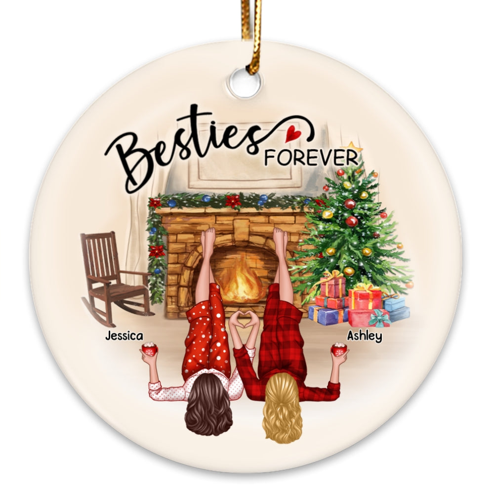 Sisters Besties By The Fireplace Personalized Ceramic Ornament, Christmas Gift for Besties, Sisters