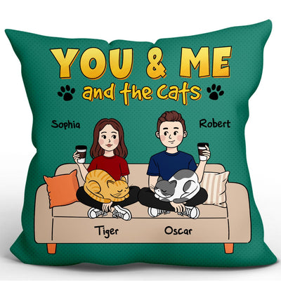 Cartoon Couple And Cats Cat Mom Cat Dad Personalized Pillow