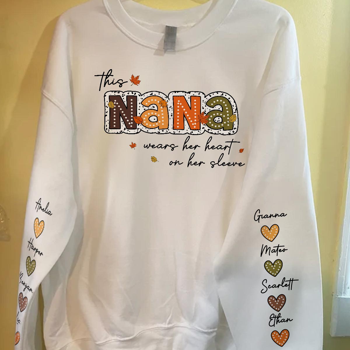 Fall Season This Grandma Wears Her Heart on Her Sleeve - Personalized Sweatshirt