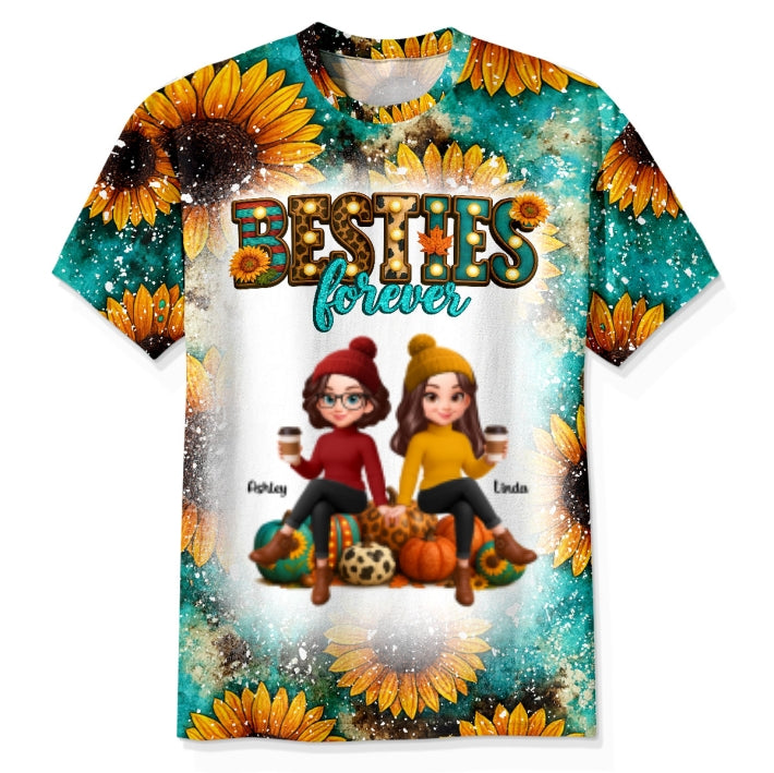 Fall Season Besties Trouble Together Western Pattern - Personalized Shirt - Gift For Best Friends
