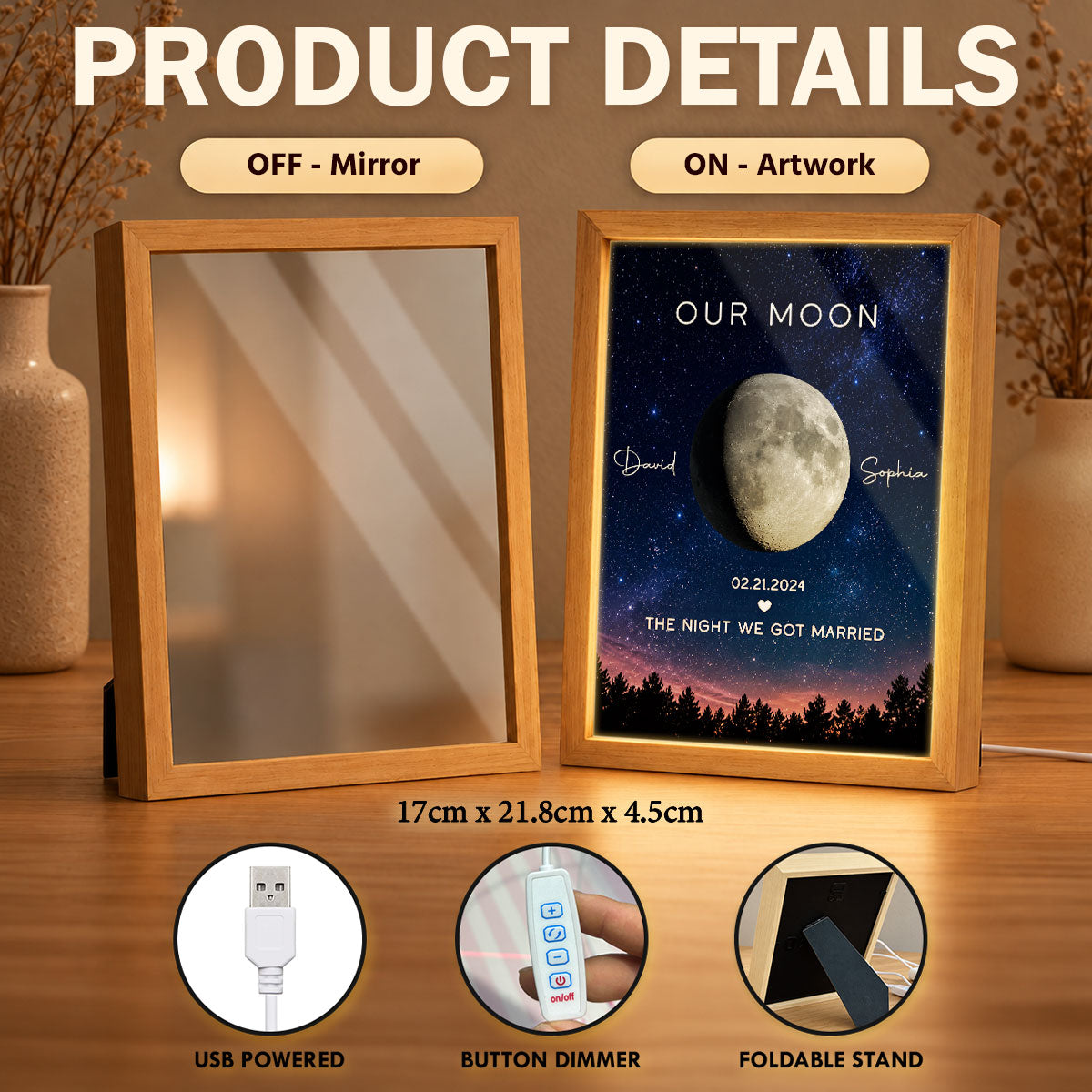Custom Moon Phase by Date - Personalized Mirror Light Box - Heartfelt Christmas Gift for Her, for Him, Anniversary Gift for Couple