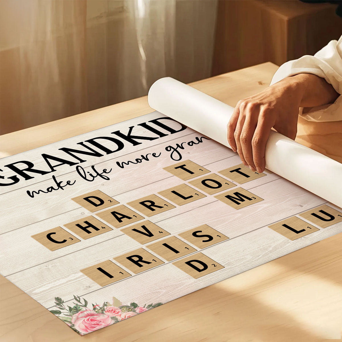 Floral Wooden Texture Grandkids Greatest Gift Crossword Puzzle Personalized Poster, Gift For Grandma