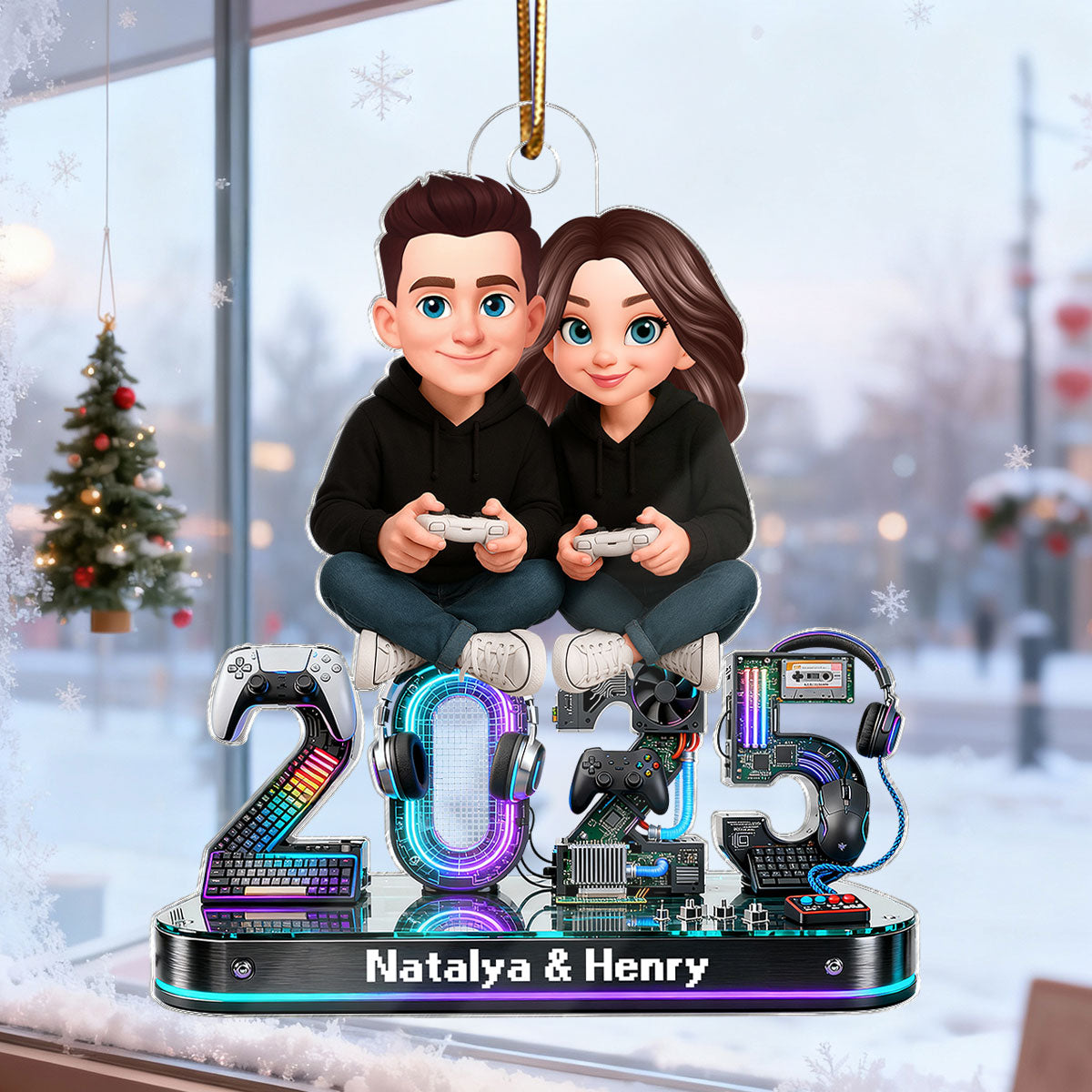 3D Effect Couple Gaming Forever 2 Player Mode Signature Symbols Christmas - Personalized Acrylic Ornament - Gift For Gaming Couple, Gift For Him, For Her