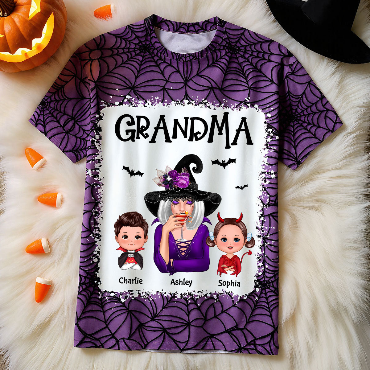 Halloween Spider Web Witch Grandma Personalized 3D Shirt