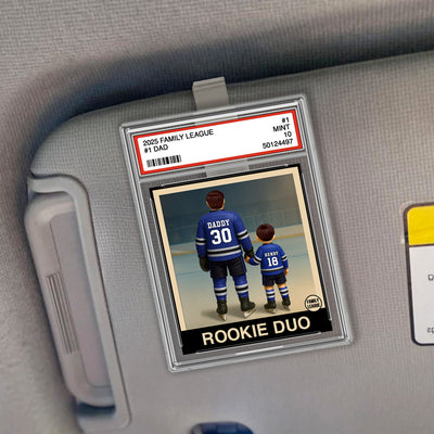 Hockey No. 1 Dad Man & Kids Trading Card Style Personalized Acrylic Car Visor Clip