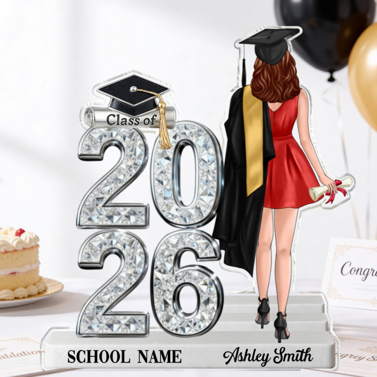 Class Of 2026 2027 Back View Senior Shiny Effect 2D Flat - Personalized Acrylic Block Plaque - Graduation Gift For Graduates, Daughter, Son