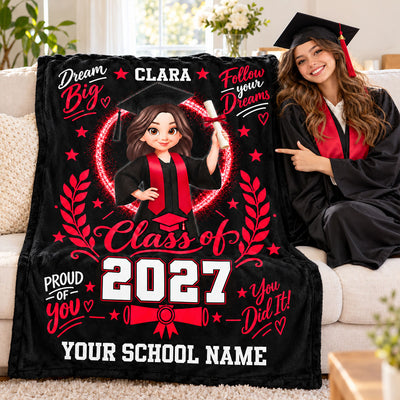 Dream Big Class of 2026 2027 - Personalized Fleece Blanket - Christmas Gift For Girls Boys, Grandkids, High School Graduate