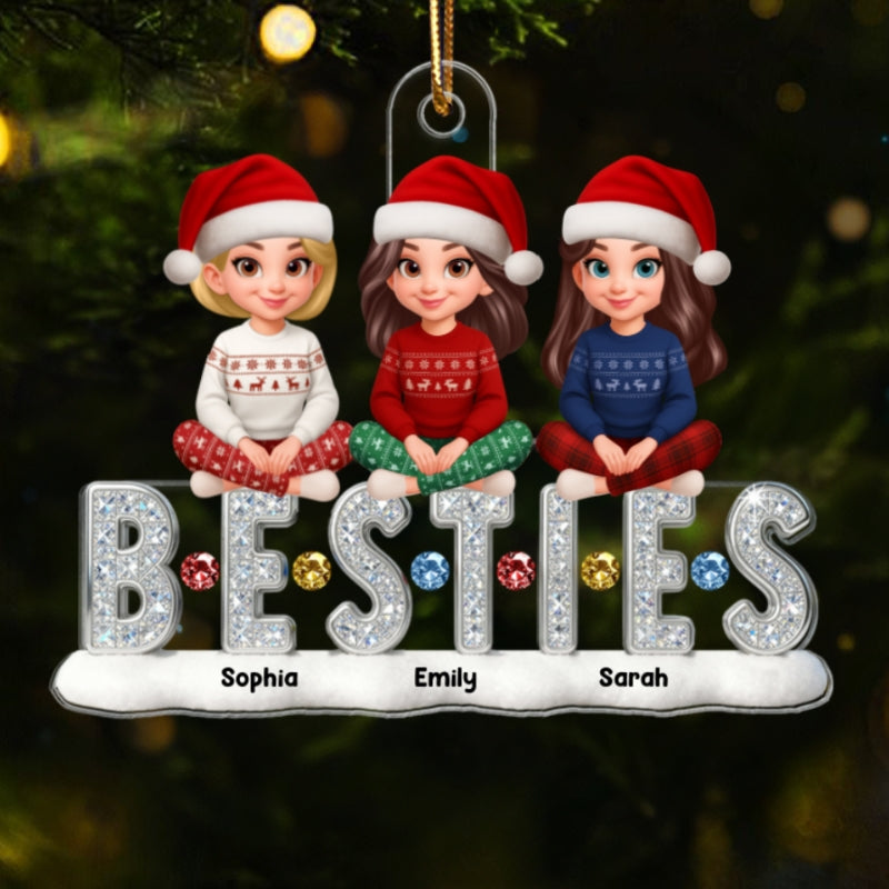 3D Shinning Effect Besties Friends Christmas - Personalized Acrylic Ornament - Gift For Best Friends