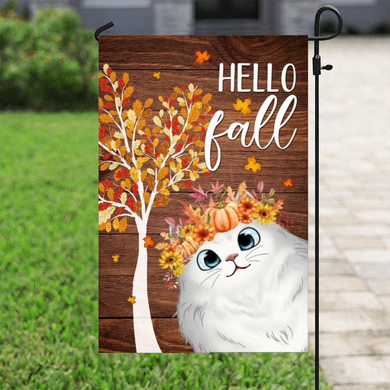 Hello Fall Cute Cats Personalized Garden Flag