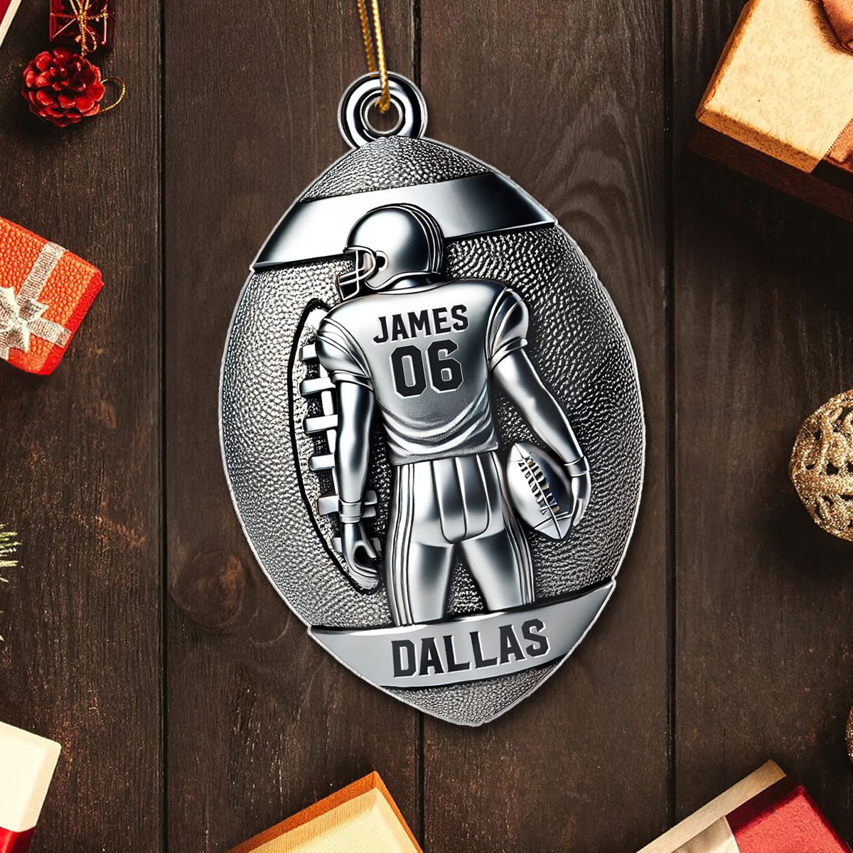 3D Faux Metal Effect Football Player Personalized Acrylic Ornament, Football Fan Gift, Football Player Keepsake, Football Lovers Gift, Football Fan Gift