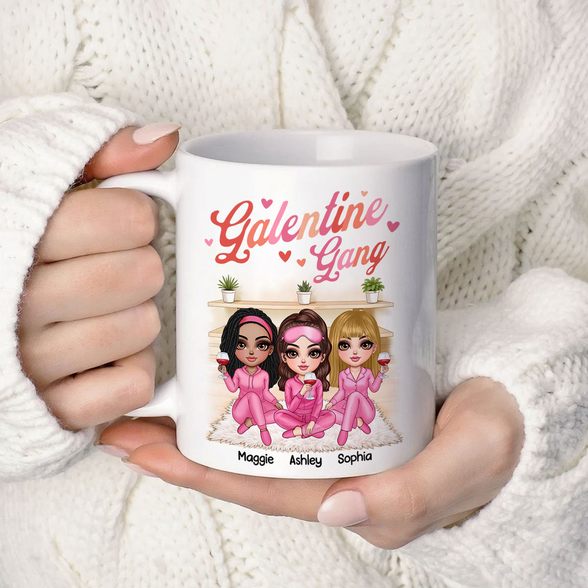 Galentine Gang Pretty Besties Sisters In House Personalized Mug,  Mug, Social Club, Besties Gift