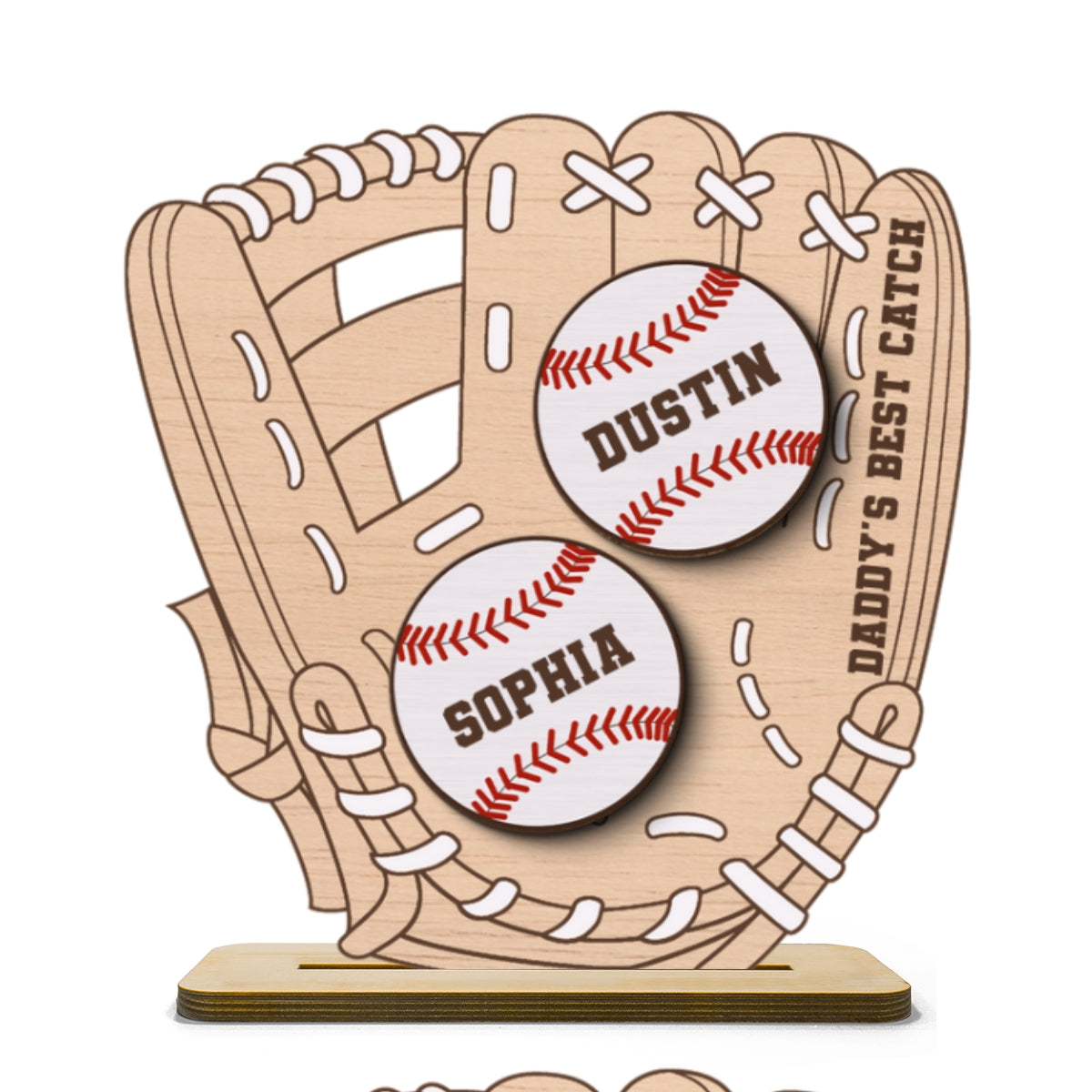 Daddy‘s Best Catch Kids Names In Baseball Glove Personalized 2-Layer Standing Wooden Plaque