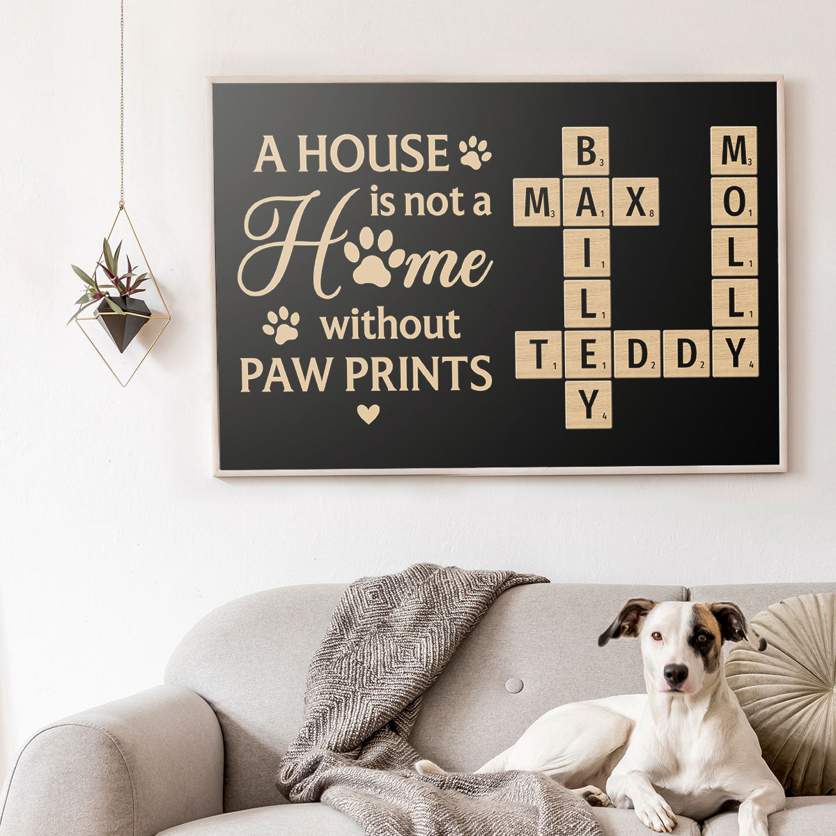 Pet Lover Home Decor Home With Paw Prints Crossword Puzzle Art Black Theme Personalized Poster