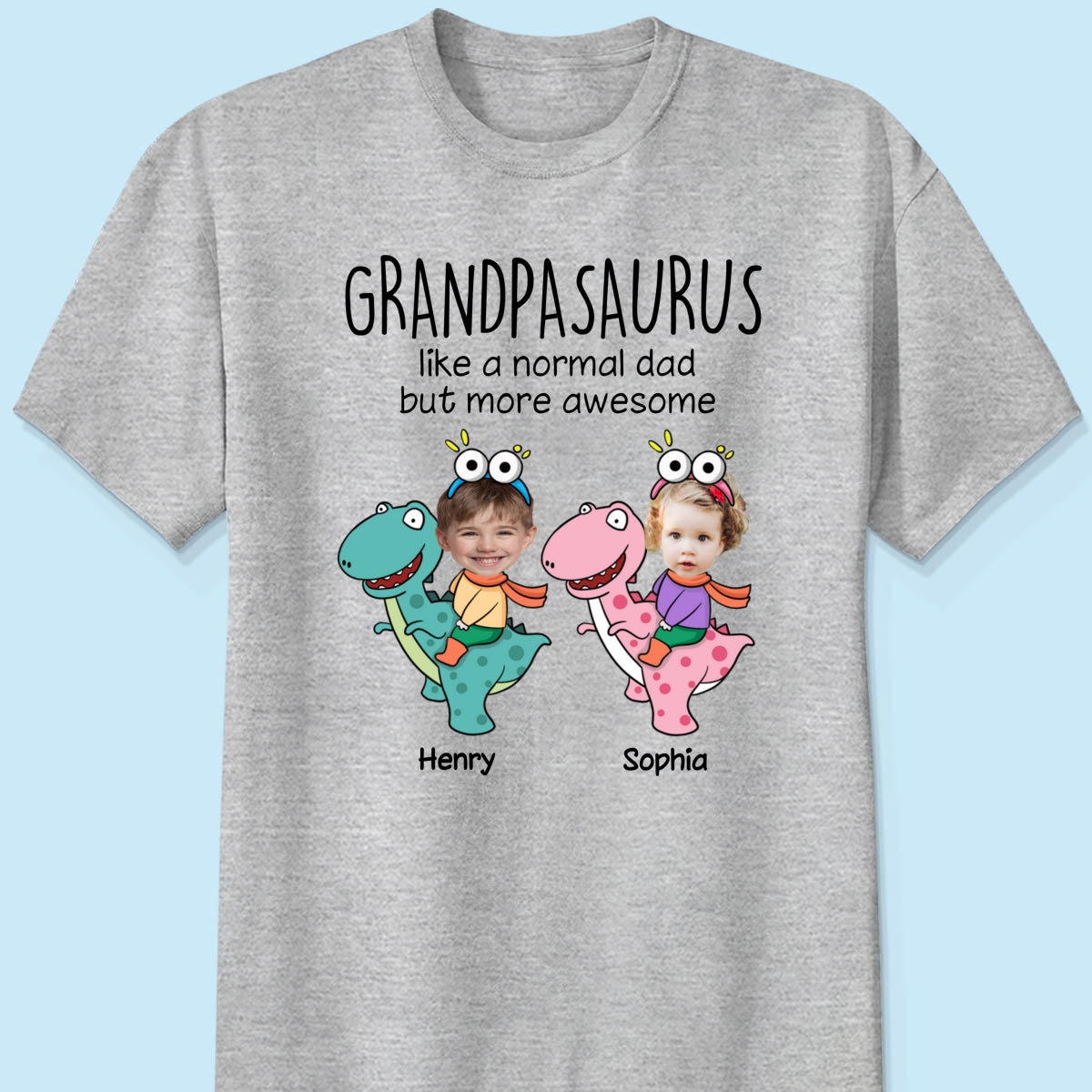 Daddysaurus Grandpasaurus Kid Face Photo Dinosaur Personalized Shirt