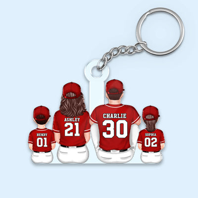 Baseball Family Sitting Personalized Acrylic Keychain, Father's Day Gift For Dad, Grandpa, Husband