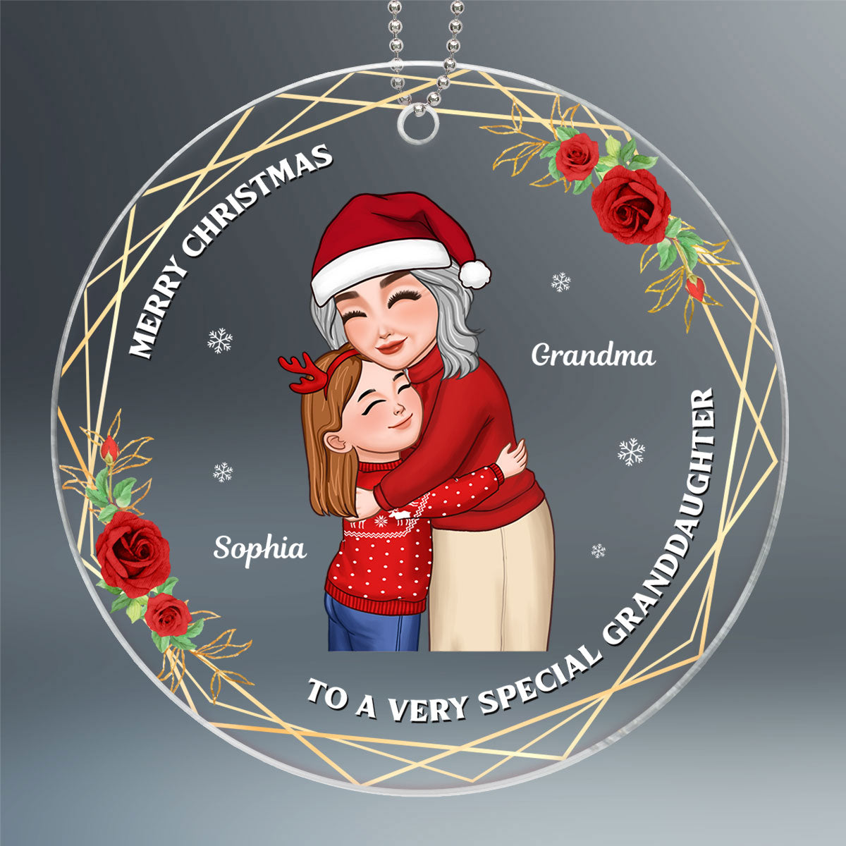 Merry Christmas To A Special Granddaughter Grandson Hugging Grandma Personalized Acrylic Ornament