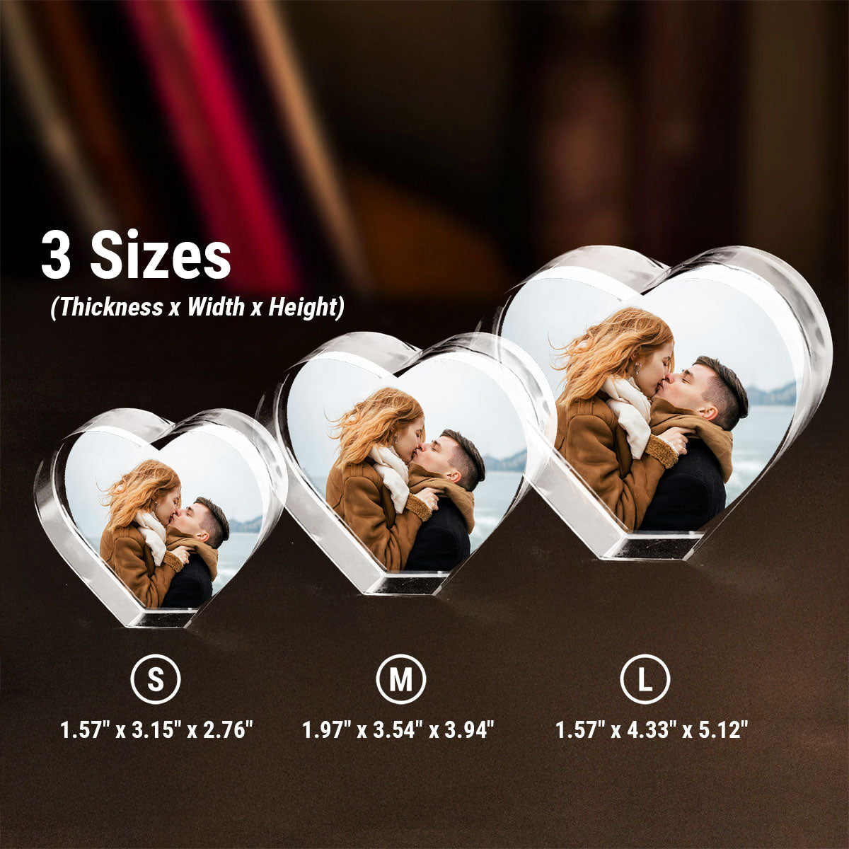 Personalized Photo Print Premium Crystal Heart Led, Created in a Moment, Treasured forever,  gift for him, gift for her - Free Shipping included