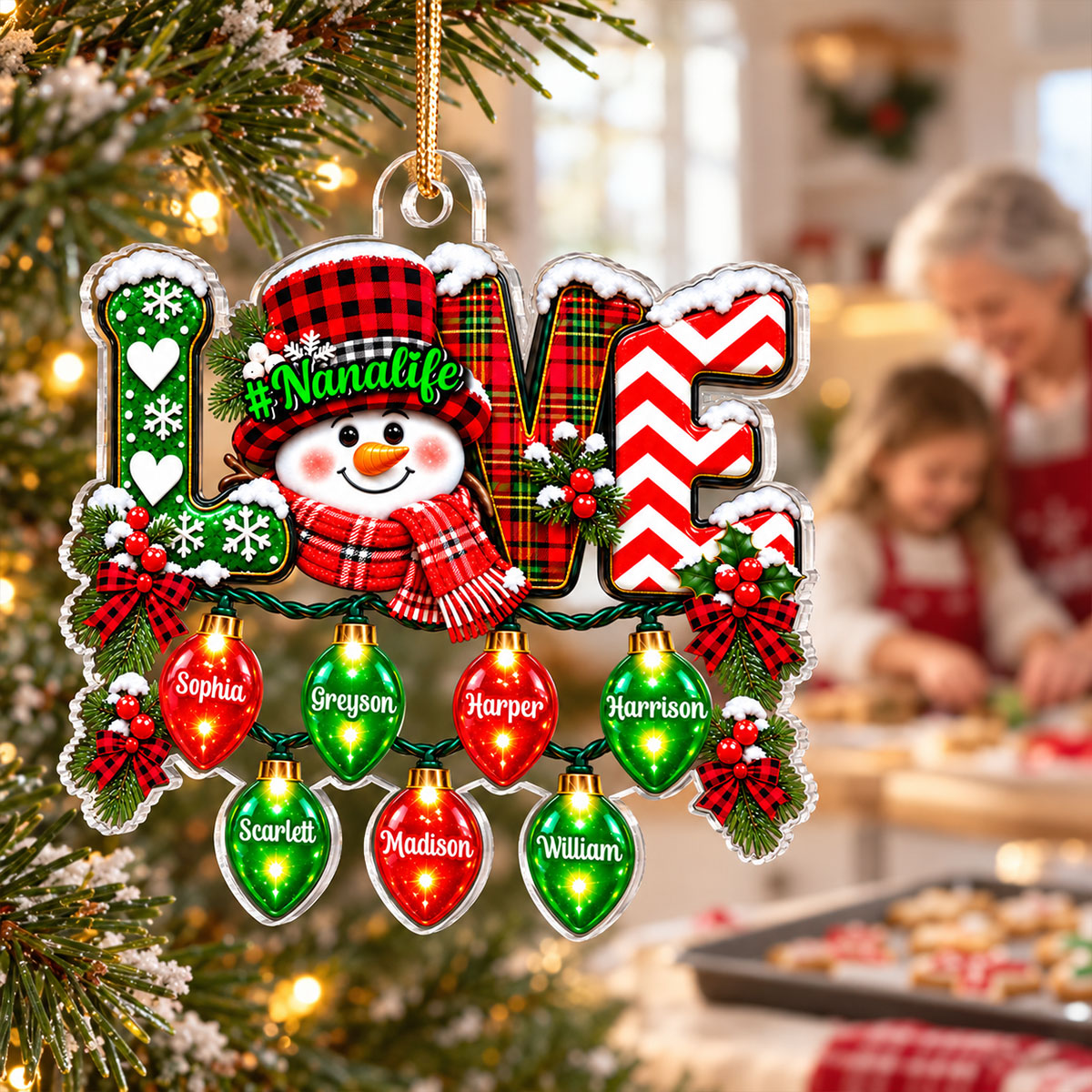 LOVE Grandma Life Snowman 2D Flat - Personalized Acrylic Ornament - Christmas Gift For Grandma