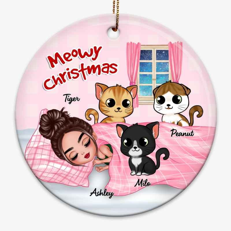 Girl Sleeping With Cats Pinky Christmas Personalized Circle Ornament