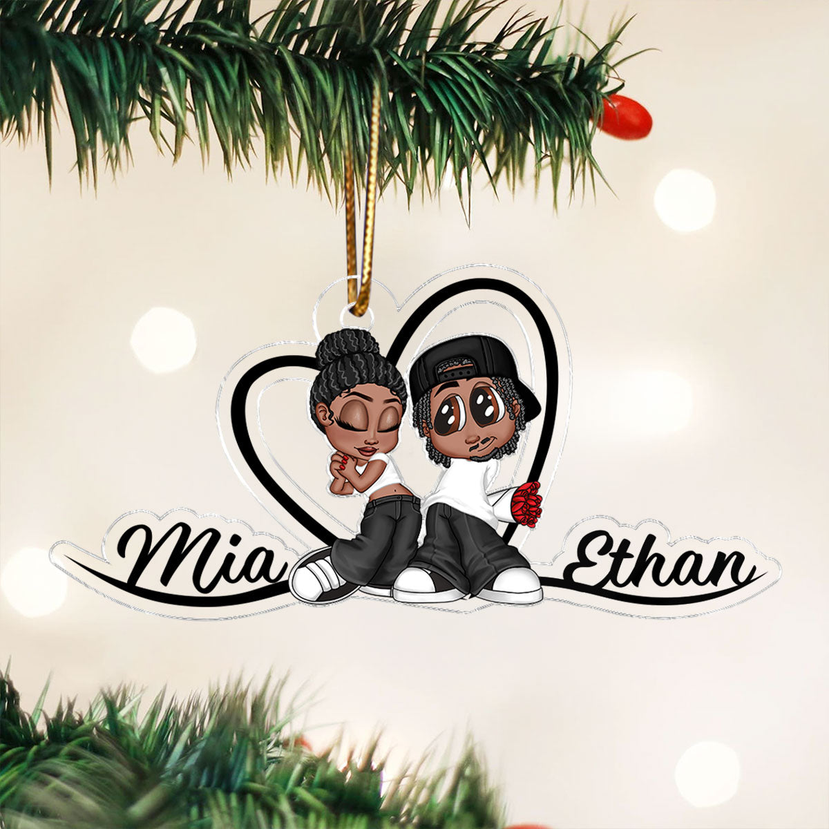 Y2K Couple Heart Shape With Names - Personalized Acrylic Ornament - Anniversary Gift, Unique Gift for Him for Her