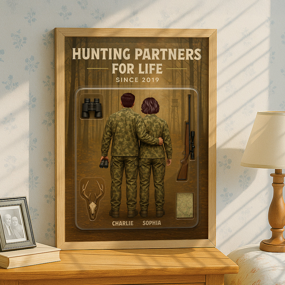 3D Effect Custom Figure Couple Hunting Partners For Life Personalized Poster
