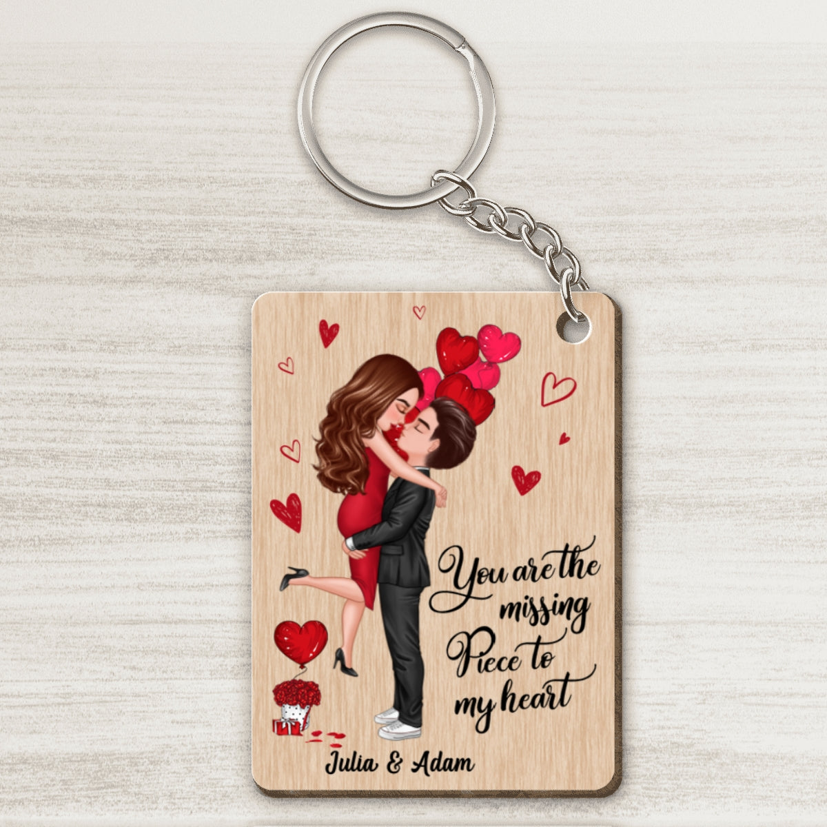 Doll Couple Couple Hugging Kissing Balloon The Missing Piece Together Since Personalized Wooden Keychain