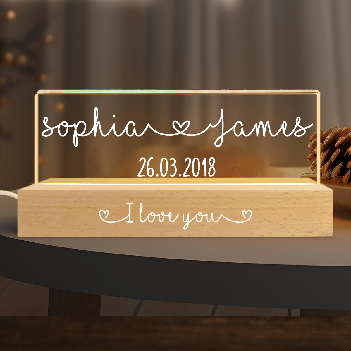 Couple Names Personalized Acrylic Block LED Night Light, Heartfelt  Anniversary Gift For Him, For Her, For Boyfriend, Girlfriend, Husband, Wife