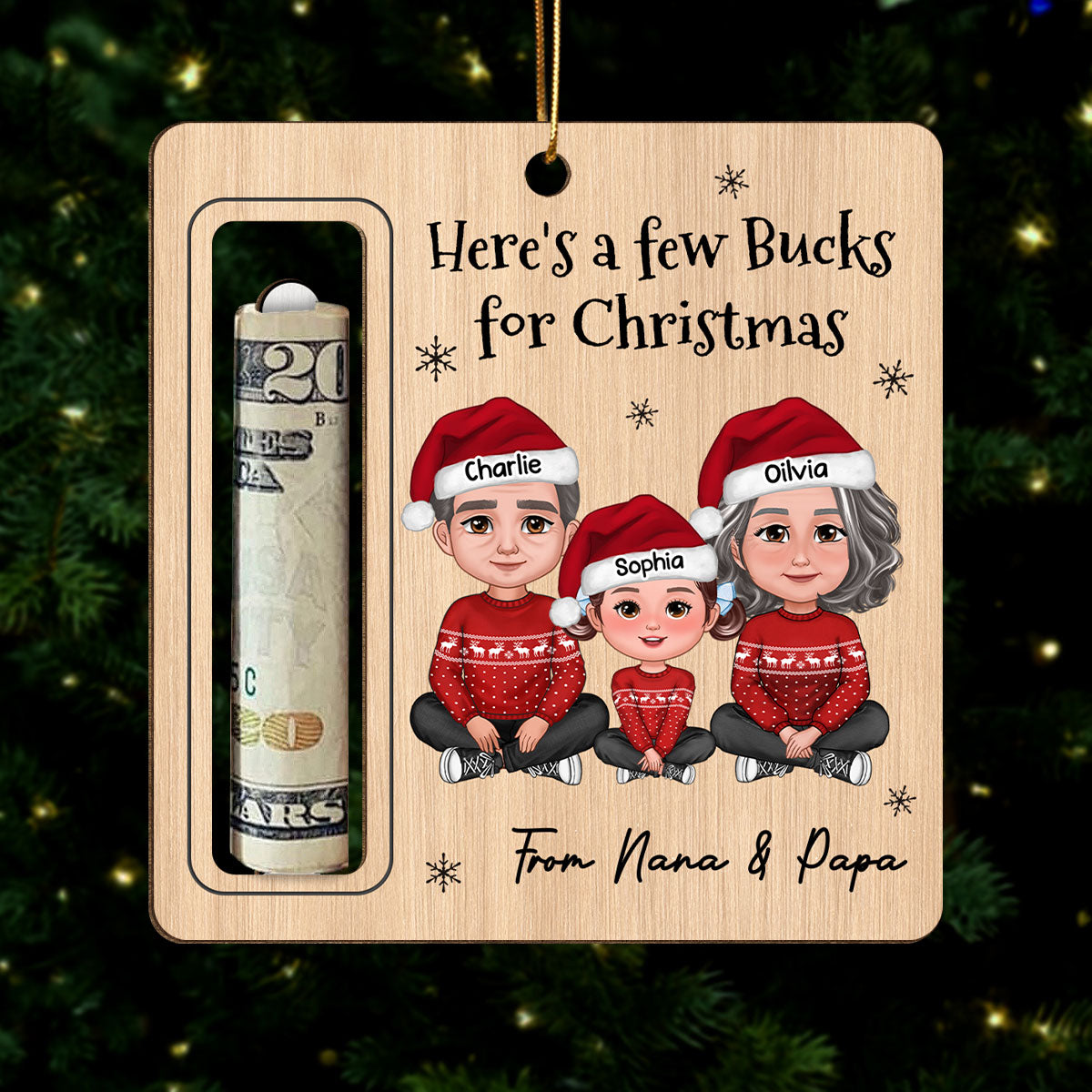 Here's A Few Bucks For Christmas For Grandchildren From Grandparents Personalized Money Holder Ornament
