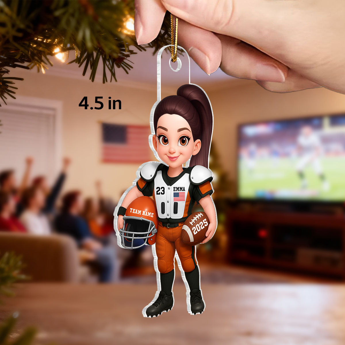 3D Effect Proud American Football Player - Personalized Acrylic Car Hanger - Gift For Football Lovers, Grandson, Son, Husband