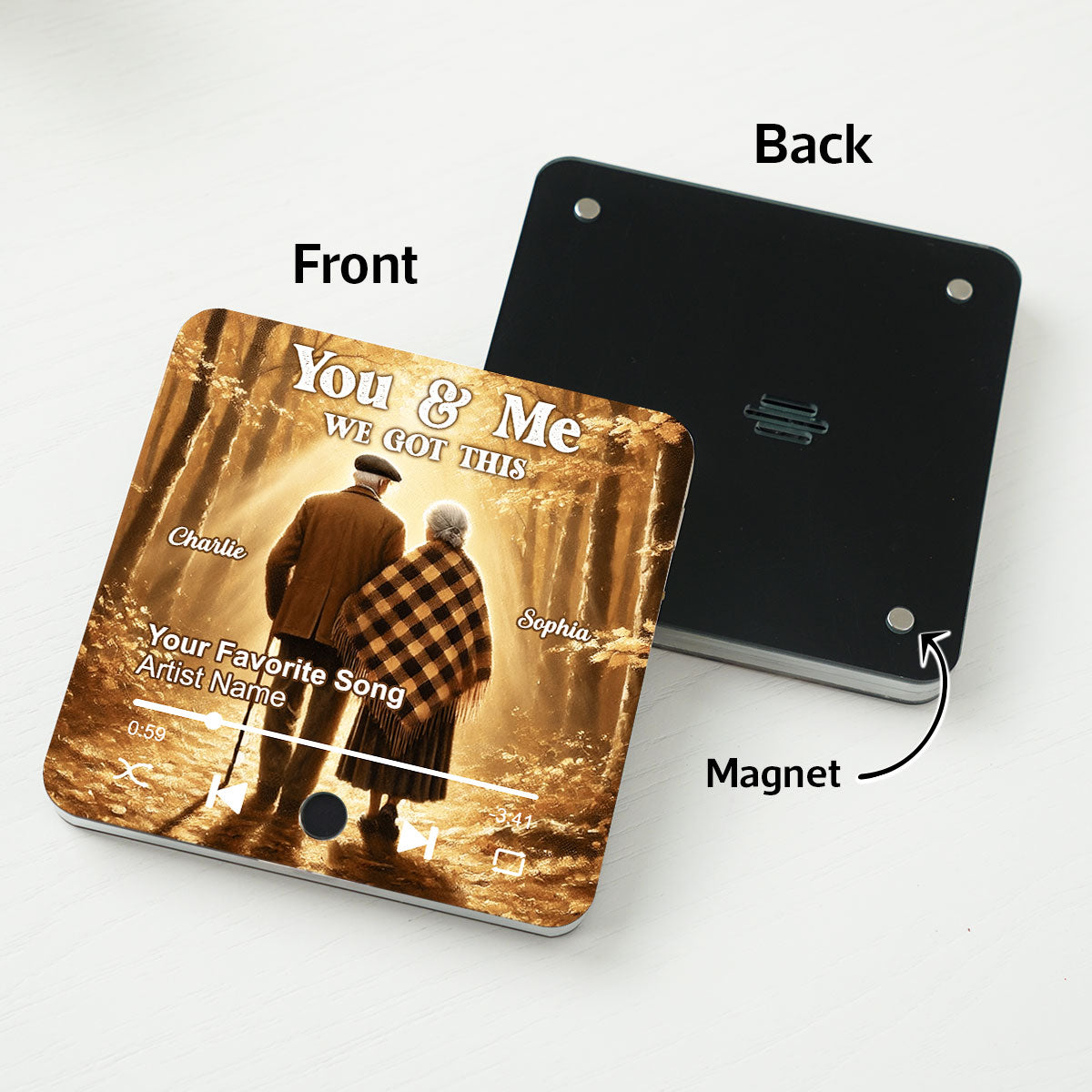 Old Couple Walking In The Forest Personalized Music Fridge Magnet, Heartfelt 2025  Gift For Couple, For Him, For Her, Boyfriend, Girlfriend, Husband, Wife