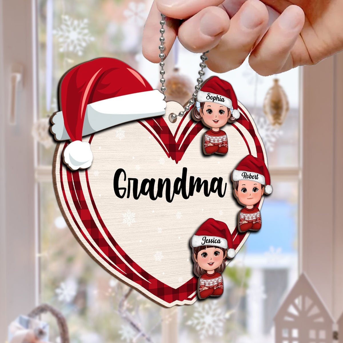 Christmas Grandma's Little Cute Kids Personalized 2-Layer Wooden Ornament