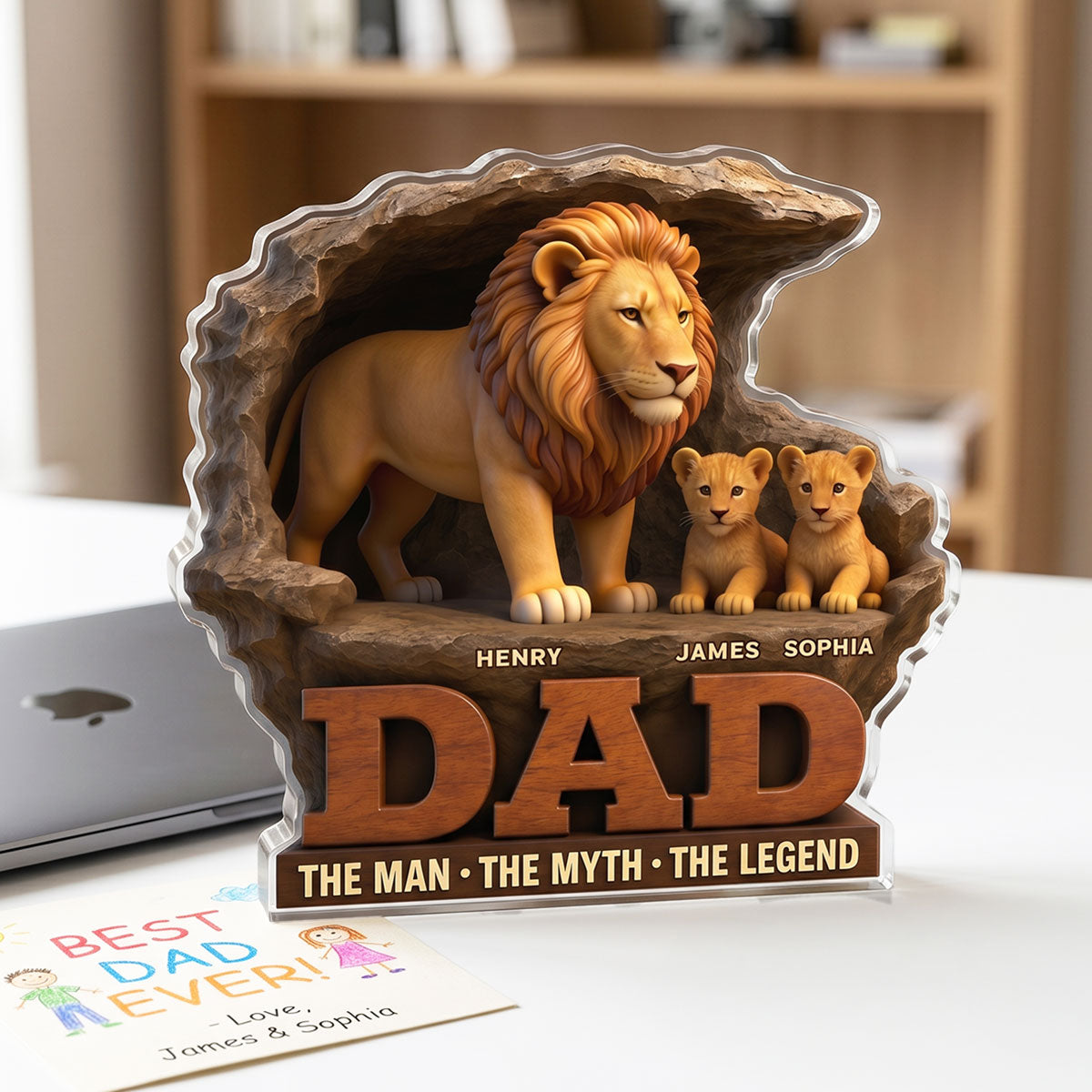 Lion Dad The Man The Myth The Legend - Personalized Acrylic Block Plaque - Cool Father's Day Gift For Dad