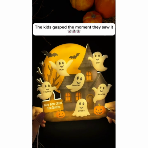 Halloween Boo Family Haunted House Personalized Light Box, Halloween Home Tabletop, Tiered Tray, Shelf Sitter Decoration
