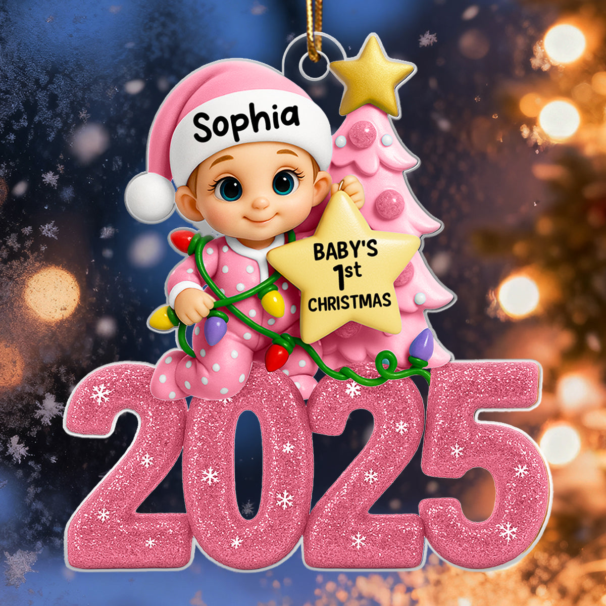 Baby Beside Christmas Tree First Christmas 2025 - Personalized Acrylic Ornament - Heartwarming Christmas Gift For New Born, Baby