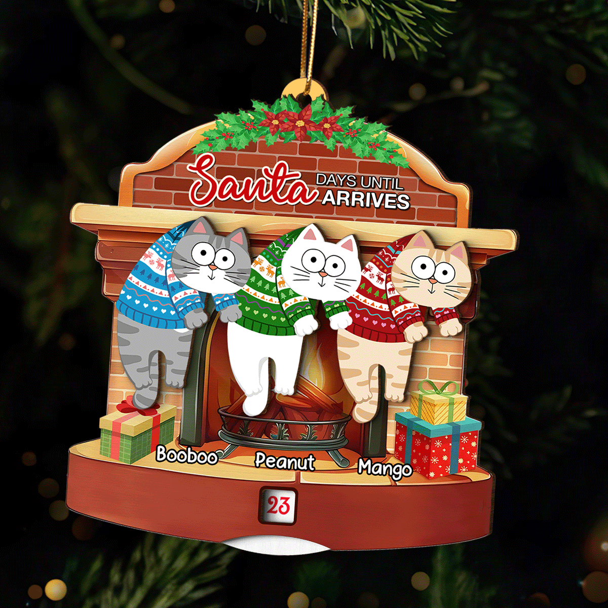 Days Till Santa Arrives Hanging Cats Personalized Countdown Ornament, Christmas Gift For Cat Owners, Cat Lovers