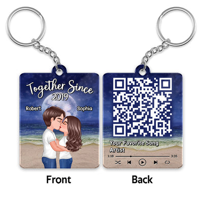 Doll Couple Kissing Night Beach Favorite Song QR Code Personalized Acrylic Keychain