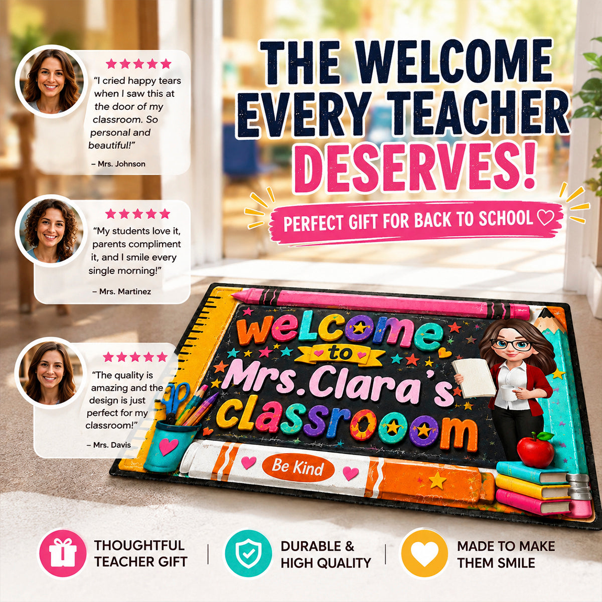 Be Kind Warm Welcome Teacher - Personalized Doormat - Back To School Gift For Teacher, Classroom Decor