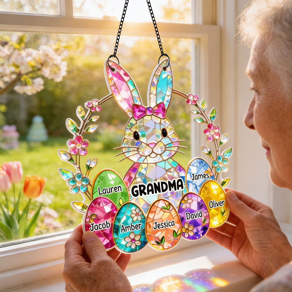 Bunny Grandma Easter Gift - Personalized Acrylic Window Hanging - Easter Gift, Mother's Day Gift for Grandma, Mom, Wife