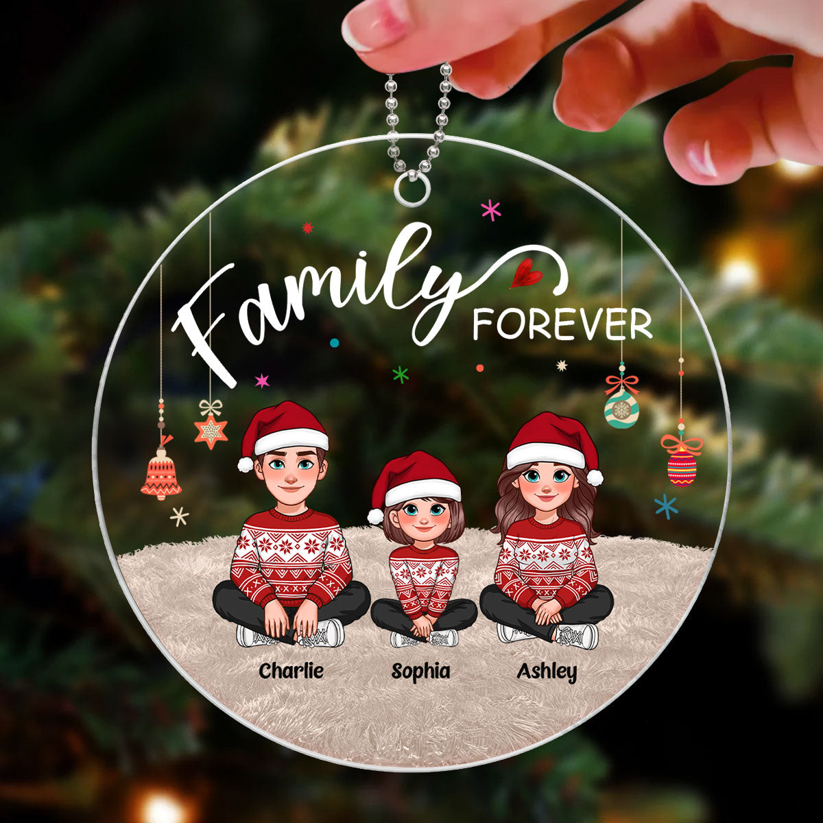 Animated Family Forever Christmas Personalized Acrylic Ornament