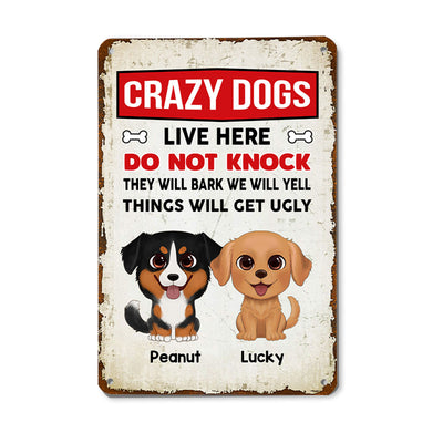 Watercolor Cute Dogs Crazy Dogs Live Here Personalized Metal Sign