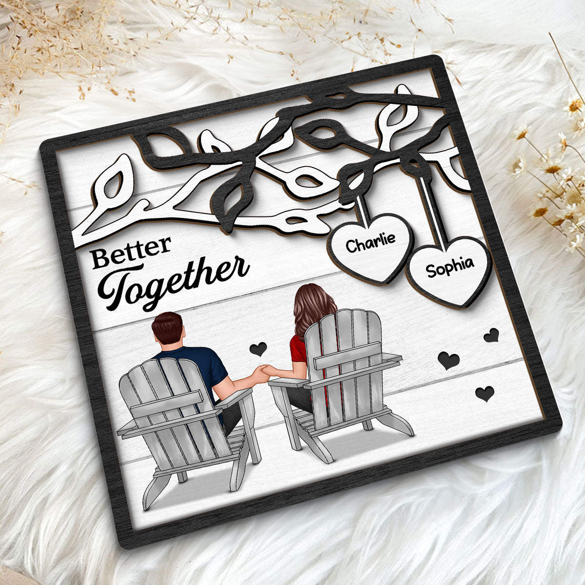 Couple Back View Sitting Under Tree  Personalized 2-Layer Wooden Plaque, Valentine‘s Day Gift For Him, For Her