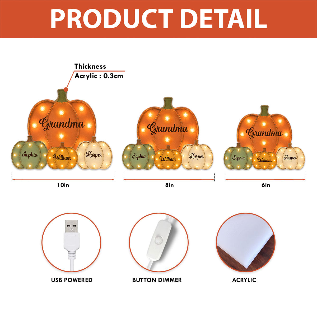 Grandma Little Pumpkins Marquee 2D Flat - Personalized Light Box