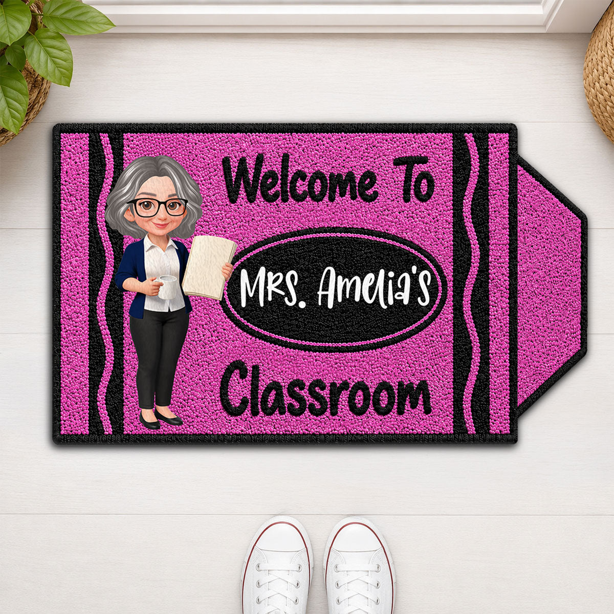 Happy Crayon Teacher Welcome To Classroom - Personalized Doormat - Back To School Gift For Teacher, Classroom Decor