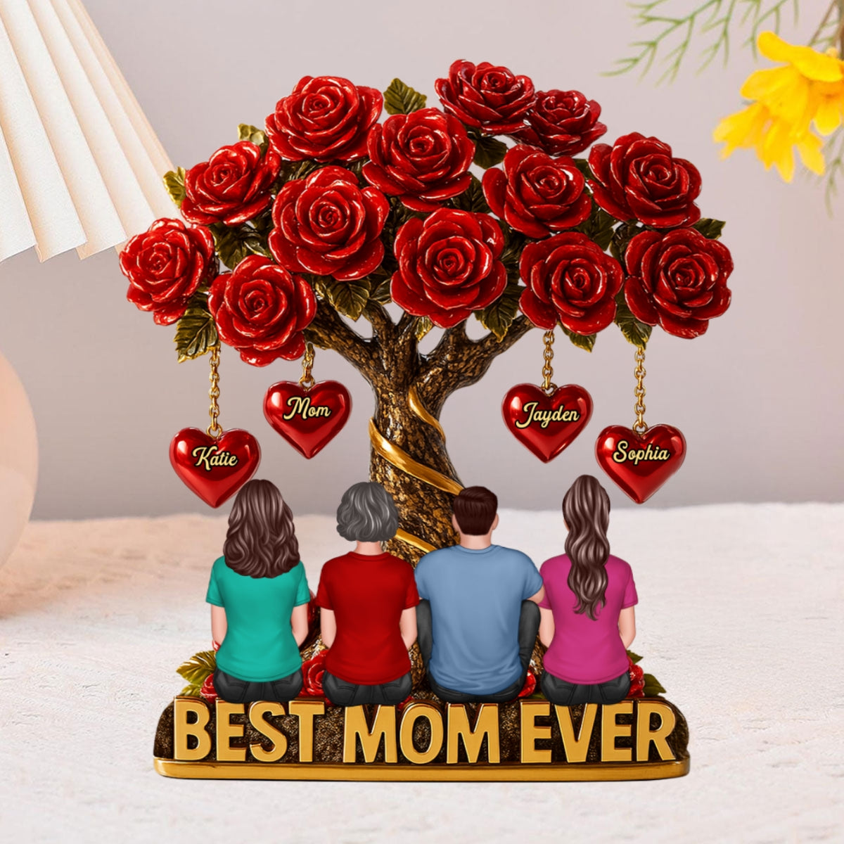 Mom & Children Under Beautiful Rose Tree Personalized Acrylic Block Plaque