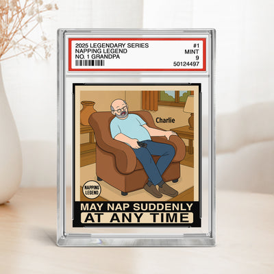 Grandpa Napping King Funny Trading Card Style Personalized Acrylic Block Plaque