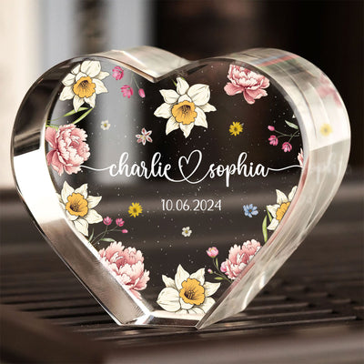 Couple Name Birth Month Flower Premium Crystal Heart LED, Unique Personalized Gift For Couple, For Him, For Her, Perfect Last-minute Valentine's Gift, Free Delivery