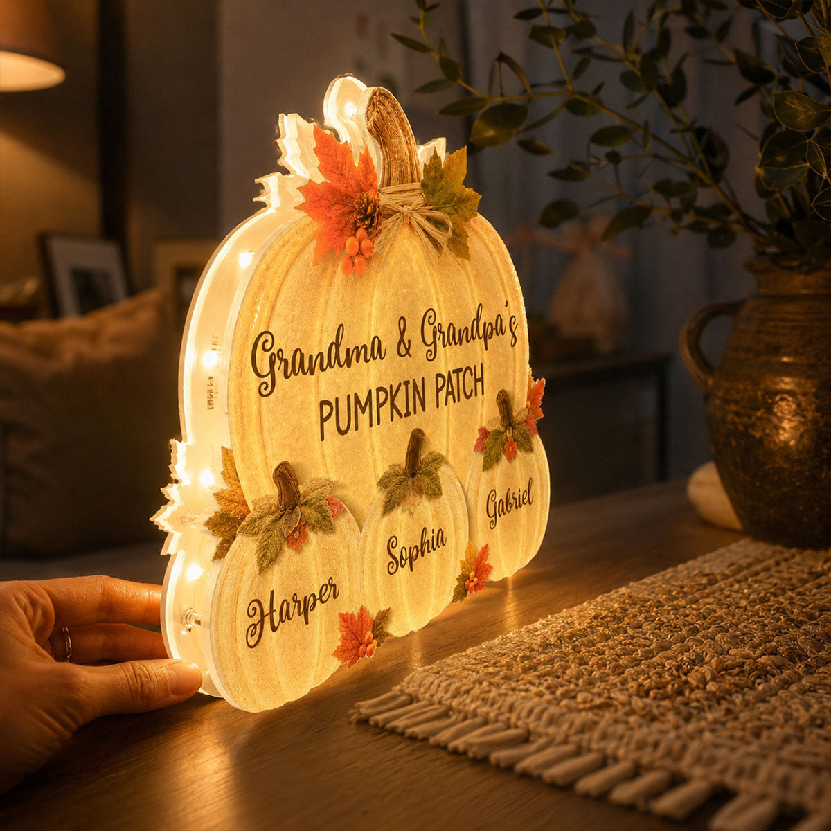 Grandma & Grandpa's Pumpkin Patch Glowing 2D Flat Printed - Personalized Light Box - Fall Season Decor For Grandparents